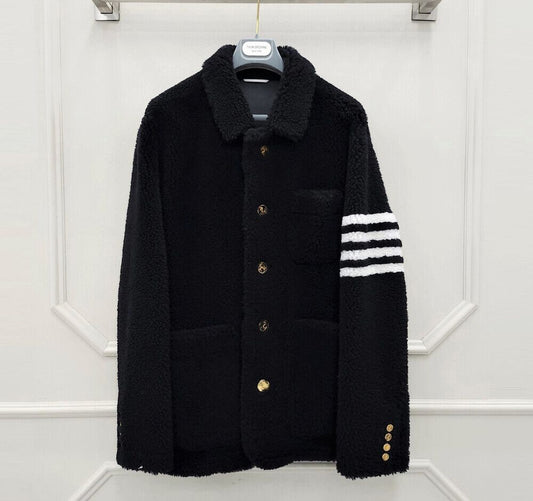 Thom Browne Shearling Asymmetric Leather Jacket 82217766