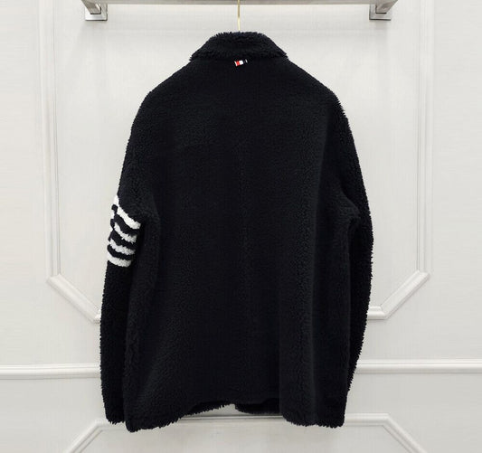 Thom Browne Shearling Asymmetric Leather Jacket 82217766