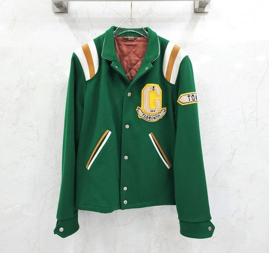 Gucci Green Felt Tiger Patch Bomber Jacket 115606798