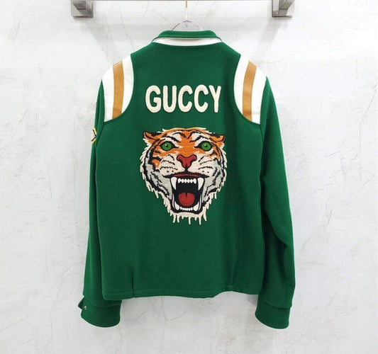 Gucci Green Felt Tiger Patch Bomber Jacket 115606798