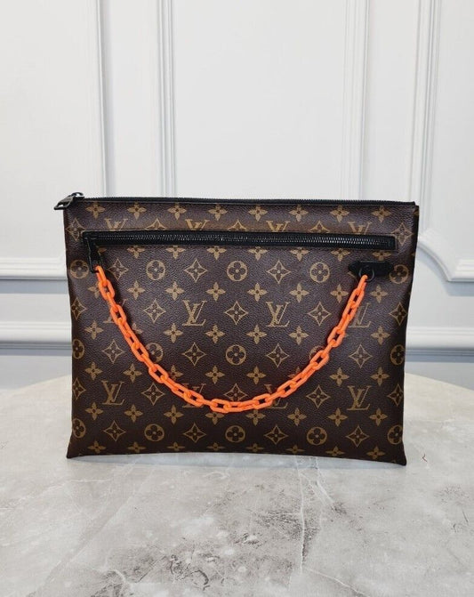 Louis Vuitton Limited Edition Monogram Virgil Abloh Orange Chain Clutch Bag 27887136