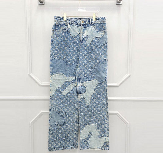กางเกงยีนส์สีอินดิโก้ Louis Vuitton Monogram Patchwork ขนาด X - หมายเลขสินค้า