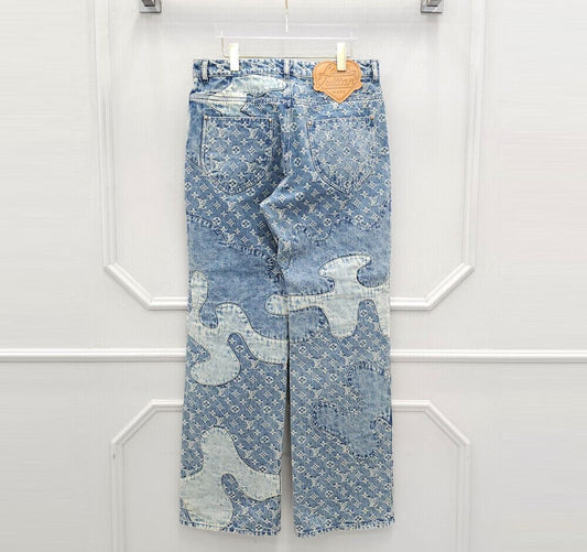 กางเกงยีนส์สีอินดิโก้ Louis Vuitton Monogram Patchwork ขนาด X - หมายเลขสินค้า