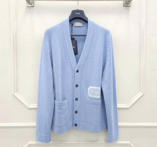 Dior Couture Blue Cashmere Logo Cardigan 92302585