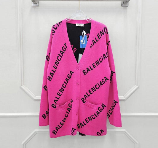 Balenciaga Pink Multi-Logo Allover Cardigan 65905563