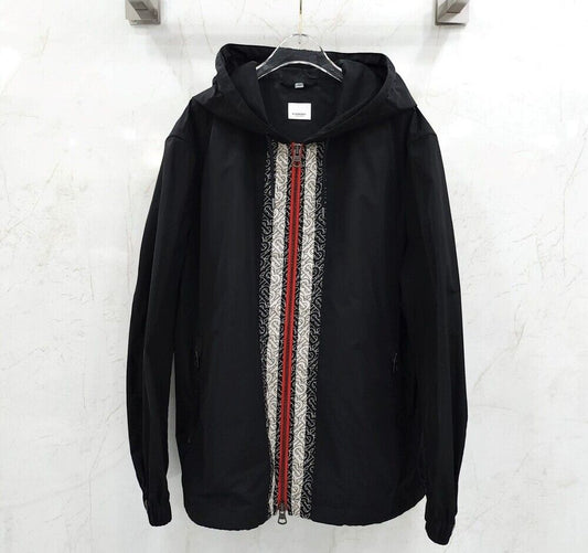 Burberry Black Stripe Logo Hooded Windbreaker - SKU 123100132