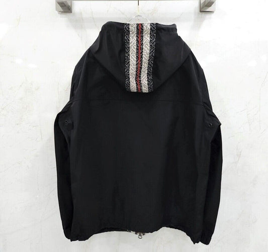 Burberry Black Stripe Logo Hooded Windbreaker - SKU 123100132