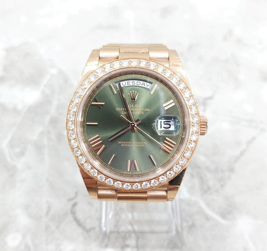 Rolex Gold Olive Green Dial Day-Date Wristwatch 119064983